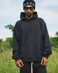 PLAIN EMBROIDERY HOODIE - BLACK