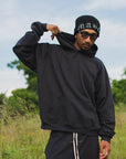 PLAIN EMBROIDERY HOODIE - BLACK