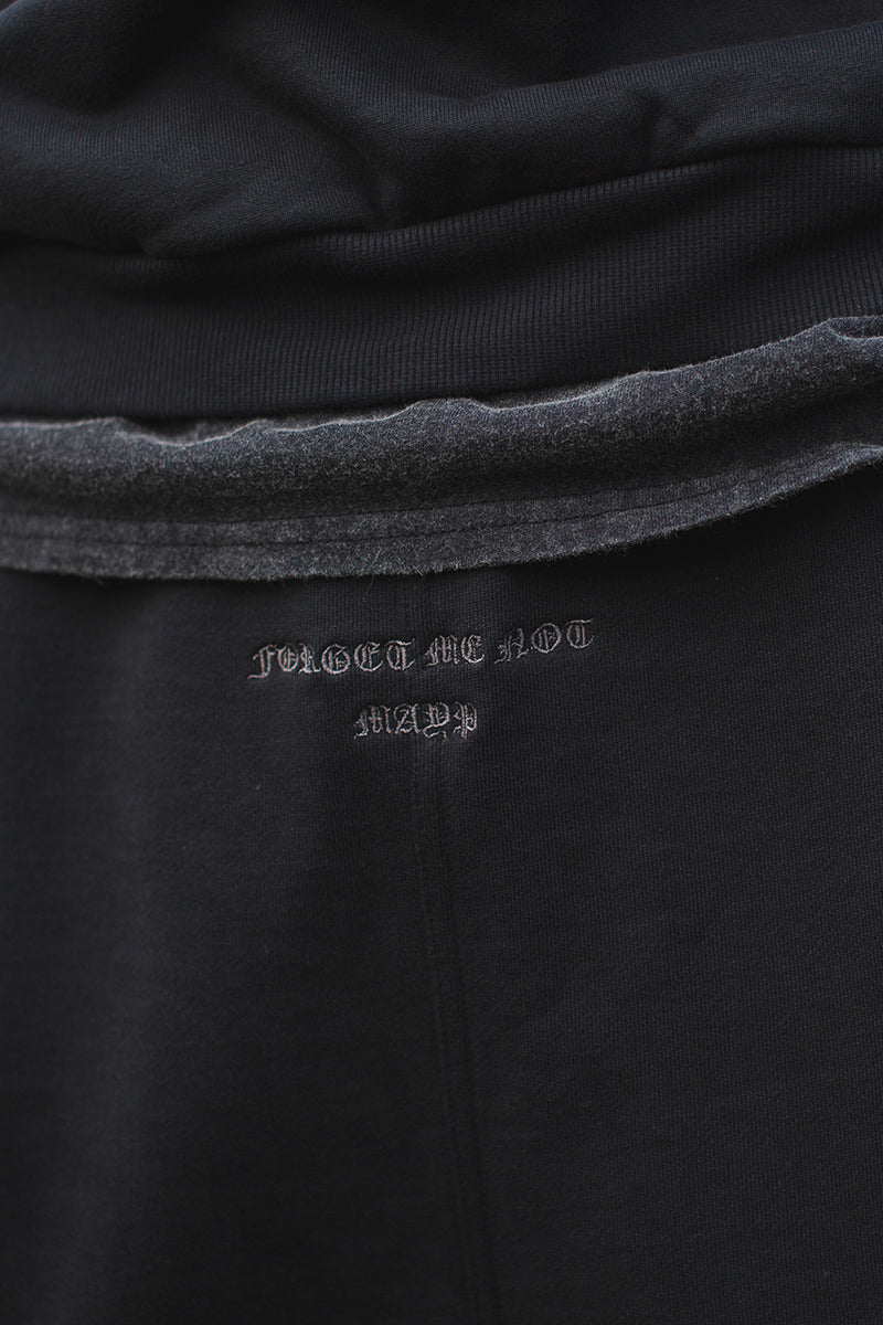 PLAIN EMBROIDERY SWEAT PANTS - BLACK