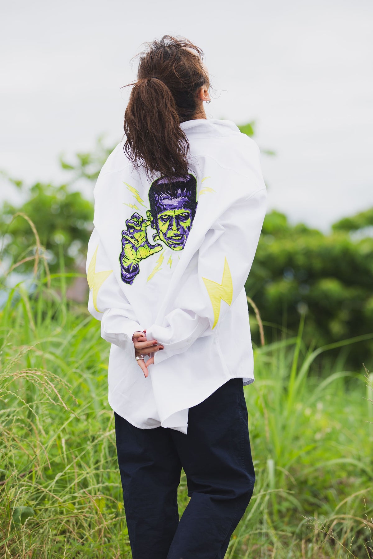 THUNDER FRANKEN EMBROIDERY LONG SLEEVED BUTTON-DOWN SHIRT