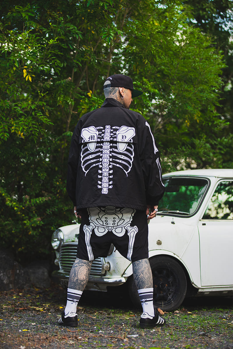 MAYO BONES Embroidery Nylon Anorak - BLACK