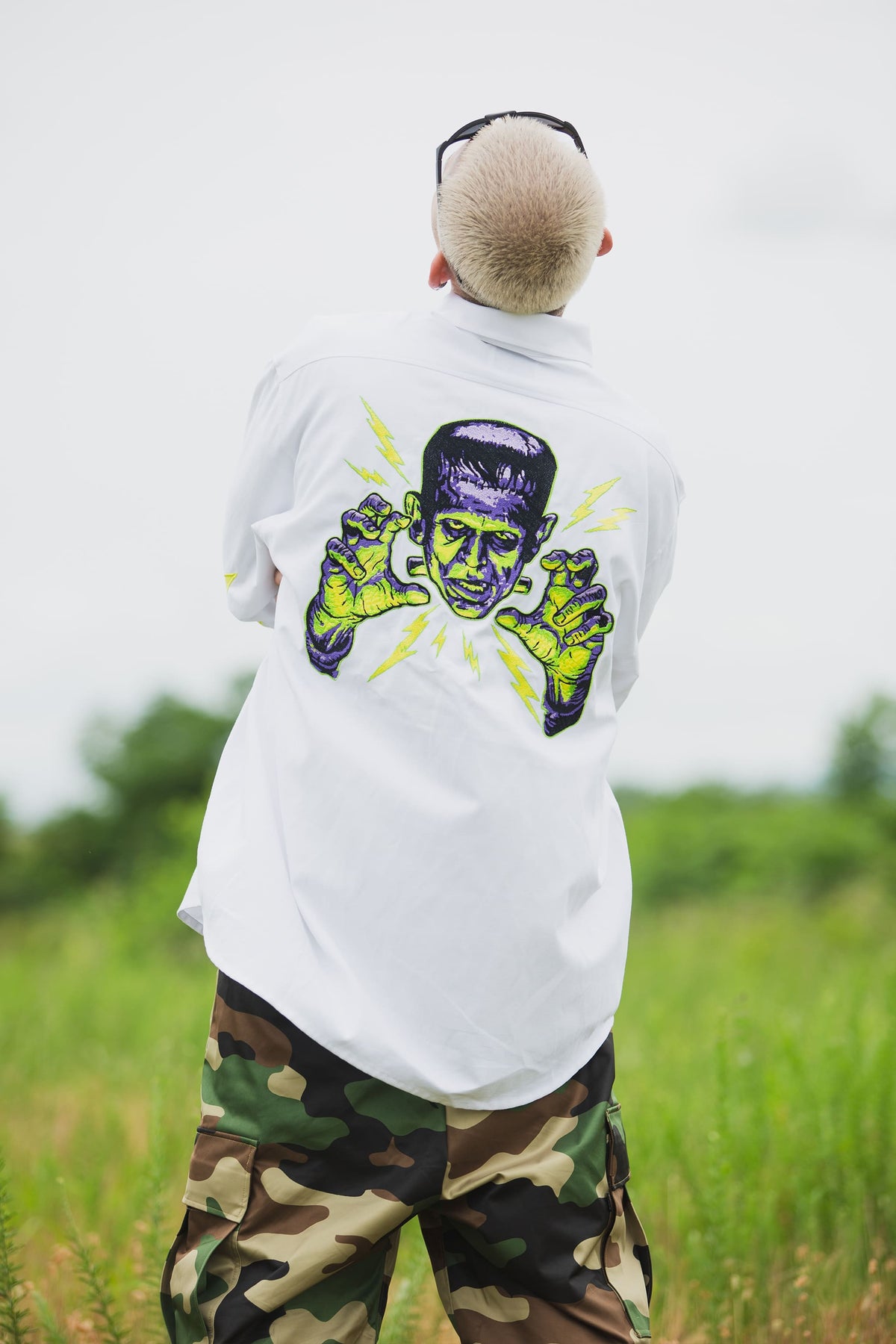 THUNDER FRANKEN EMBROIDERY LONG SLEEVED BUTTON-DOWN SHIRT