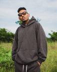 PLAIN EMBROIDERY HOODIE -  CHACOAL