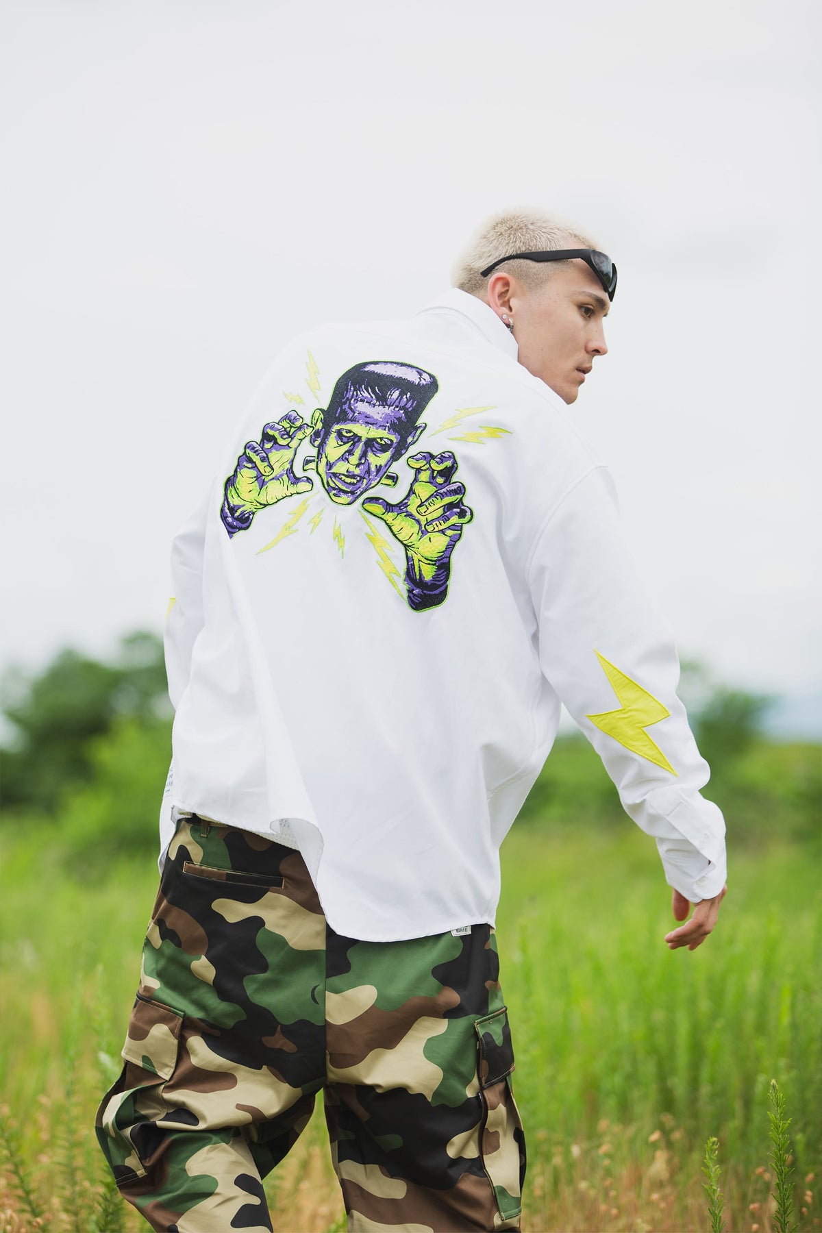 THUNDER FRANKEN EMBROIDERY LONG SLEEVED BUTTON-DOWN SHIRT