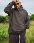 PLAIN EMBROIDERY HOODIE -  CHACOAL