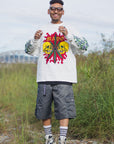 SKULL WEED EMBROIDERY & PRINT RHINE STONE LONG SLEEVE TEE