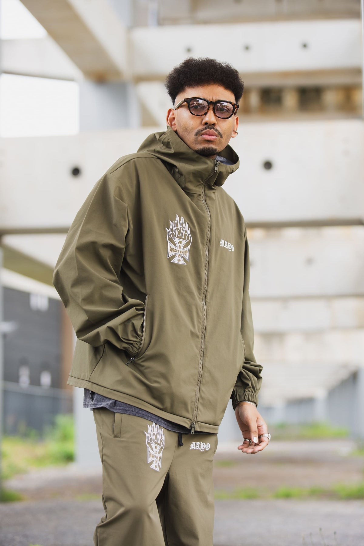 FIRE IRON CROSS EMBROIDERY NYLON JKT