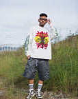 SKULL WEED EMBROIDERY & PRINT RHINE STONE LONG SLEEVE TEE