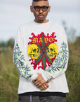 SKULL WEED EMBROIDERY & PRINT RHINE STONE LONG SLEEVE TEE