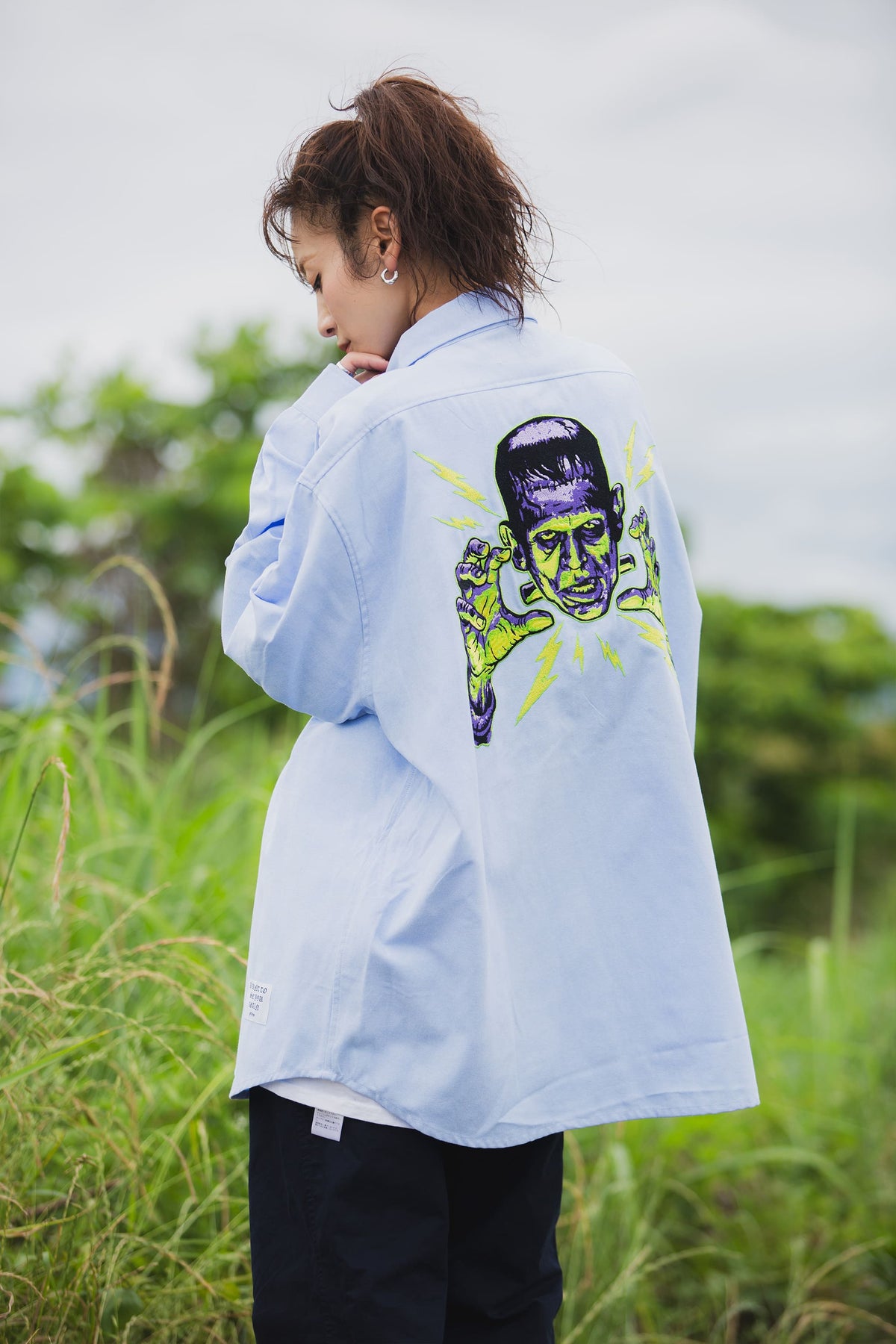 THUNDER FRANKEN EMBROIDERY LONG SLEEVED BUTTON-DOWN SHIRT