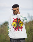 SKULL WEED EMBROIDERY & PRINT RHINE STONE LONG SLEEVE TEE