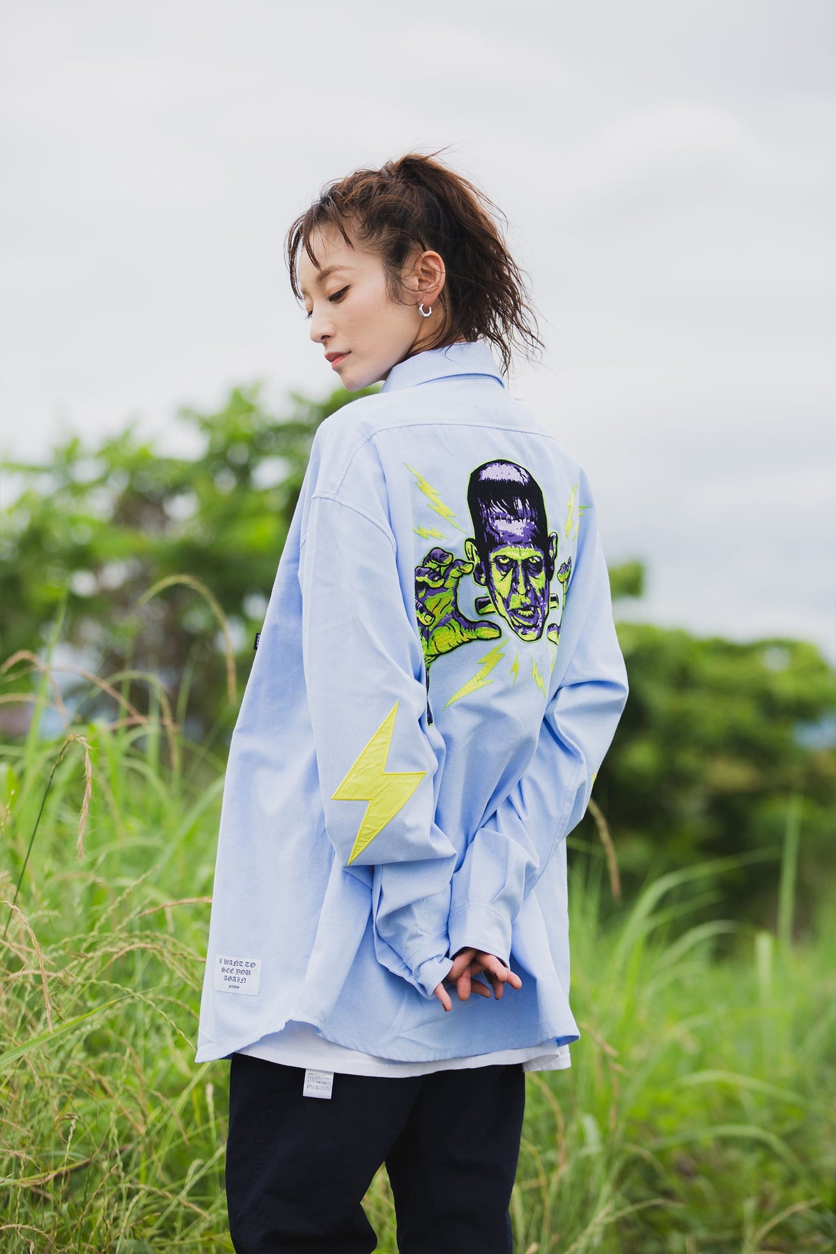 THUNDER FRANKEN EMBROIDERY LONG SLEEVED BUTTON-DOWN SHIRT