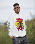 SKULL WEED EMBROIDERY & PRINT RHINE STONE LONG SLEEVE TEE