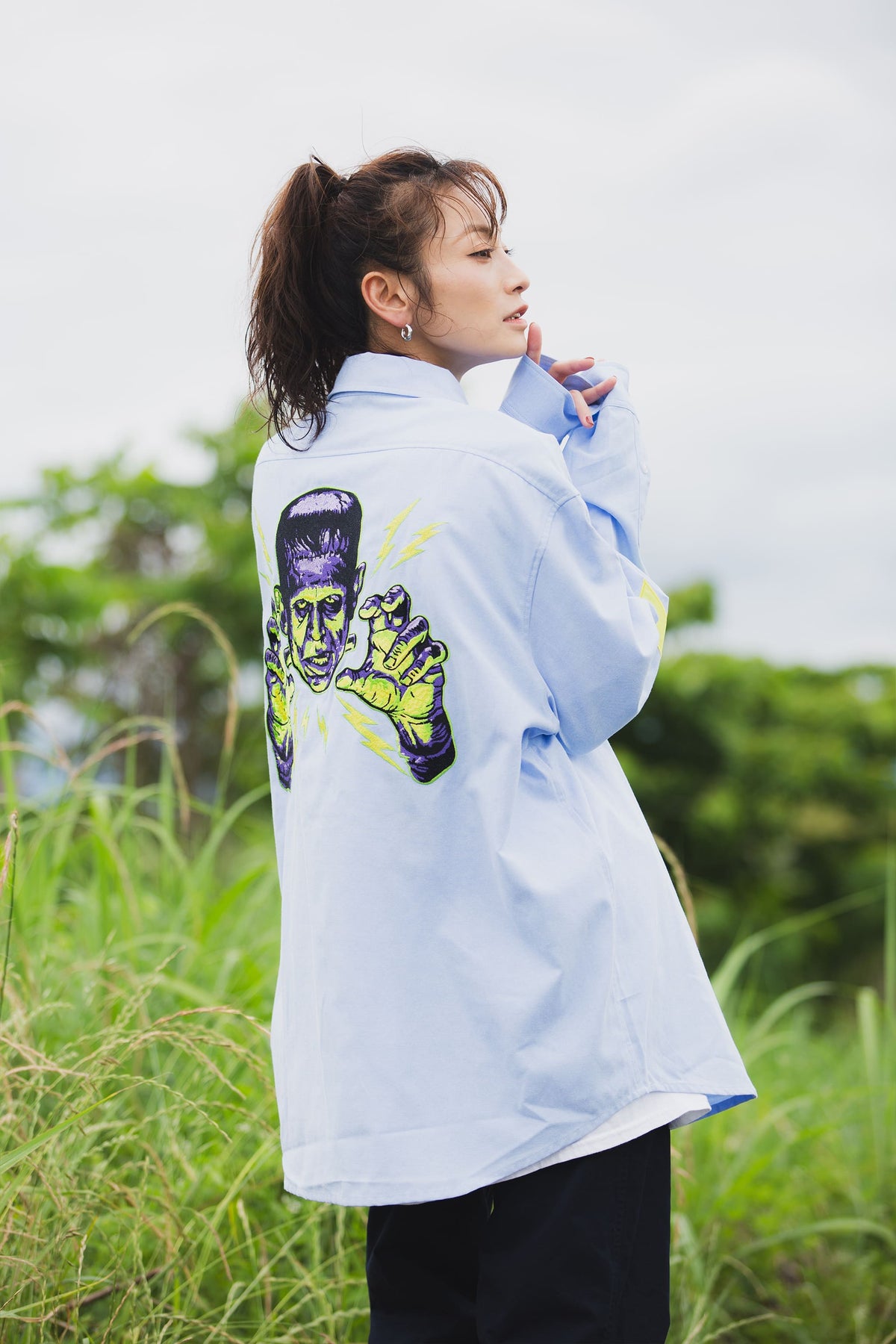 THUNDER FRANKEN EMBROIDERY LONG SLEEVED BUTTON-DOWN SHIRT