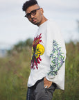 SKULL WEED EMBROIDERY & PRINT RHINE STONE LONG SLEEVE TEE