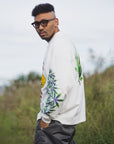 SKULL WEED EMBROIDERY & PRINT RHINE STONE LONG SLEEVE TEE