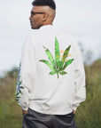 SKULL WEED EMBROIDERY & PRINT RHINE STONE LONG SLEEVE TEE