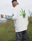 SKULL WEED EMBROIDERY & PRINT RHINE STONE LONG SLEEVE TEE