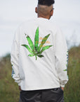 SKULL WEED EMBROIDERY & PRINT RHINE STONE LONG SLEEVE TEE