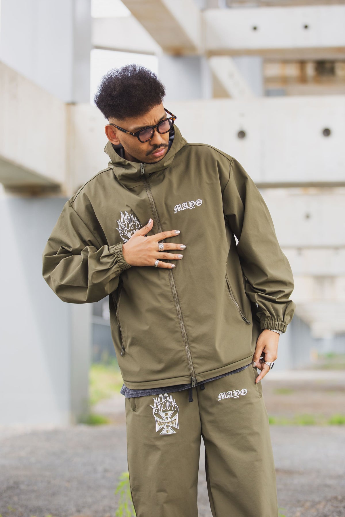 FIRE IRON CROSS EMBROIDERY NYLON JKT