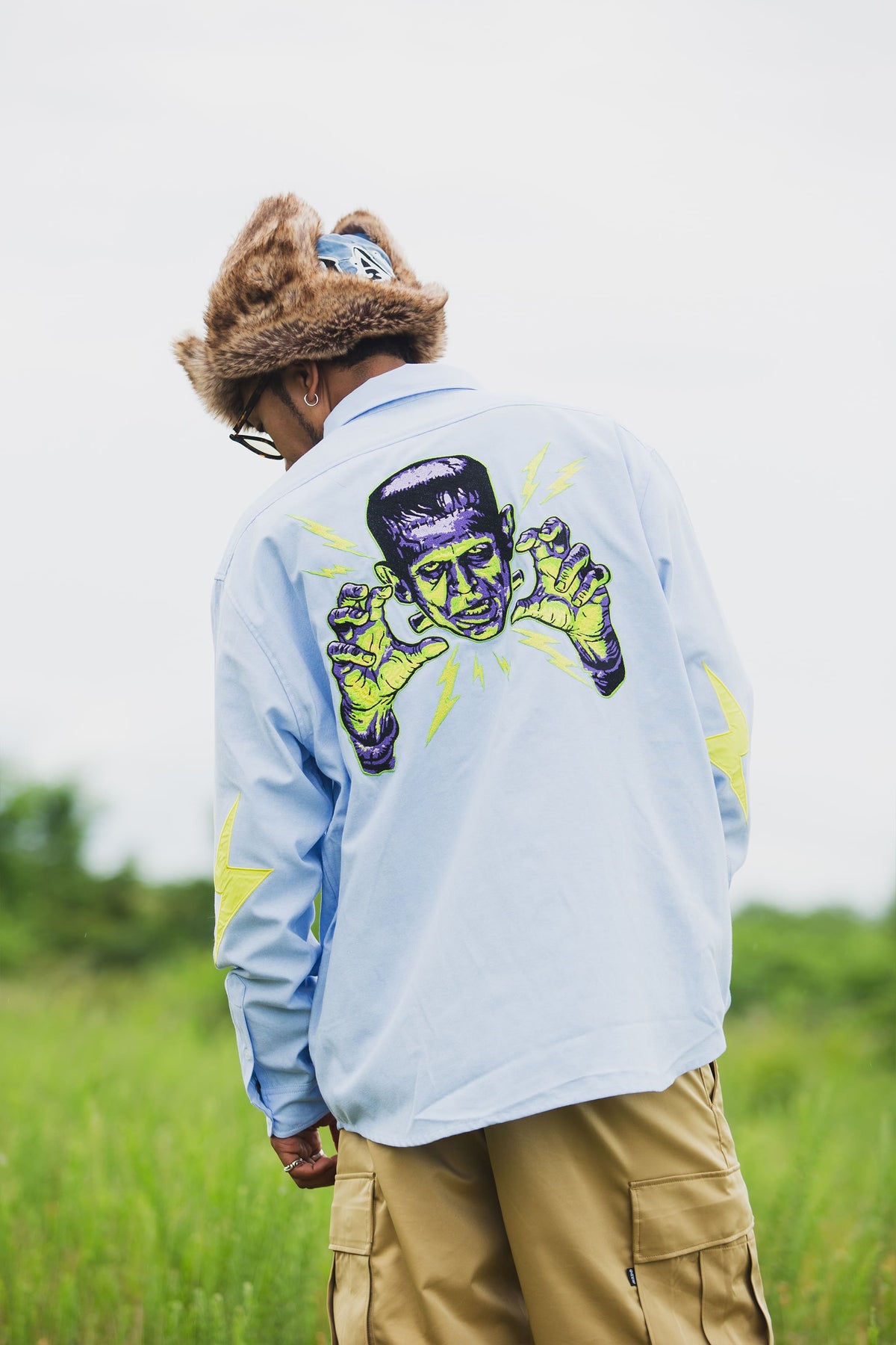 THUNDER FRANKEN EMBROIDERY LONG SLEEVED BUTTON-DOWN SHIRT