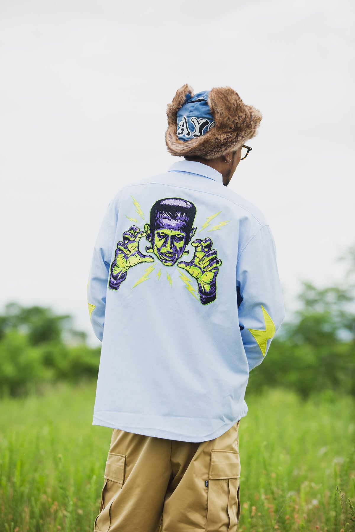 THUNDER FRANKEN EMBROIDERY LONG SLEEVED BUTTON-DOWN SHIRT