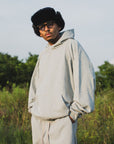 PLAIN EMBROIDERY HOODIE -  GRAY