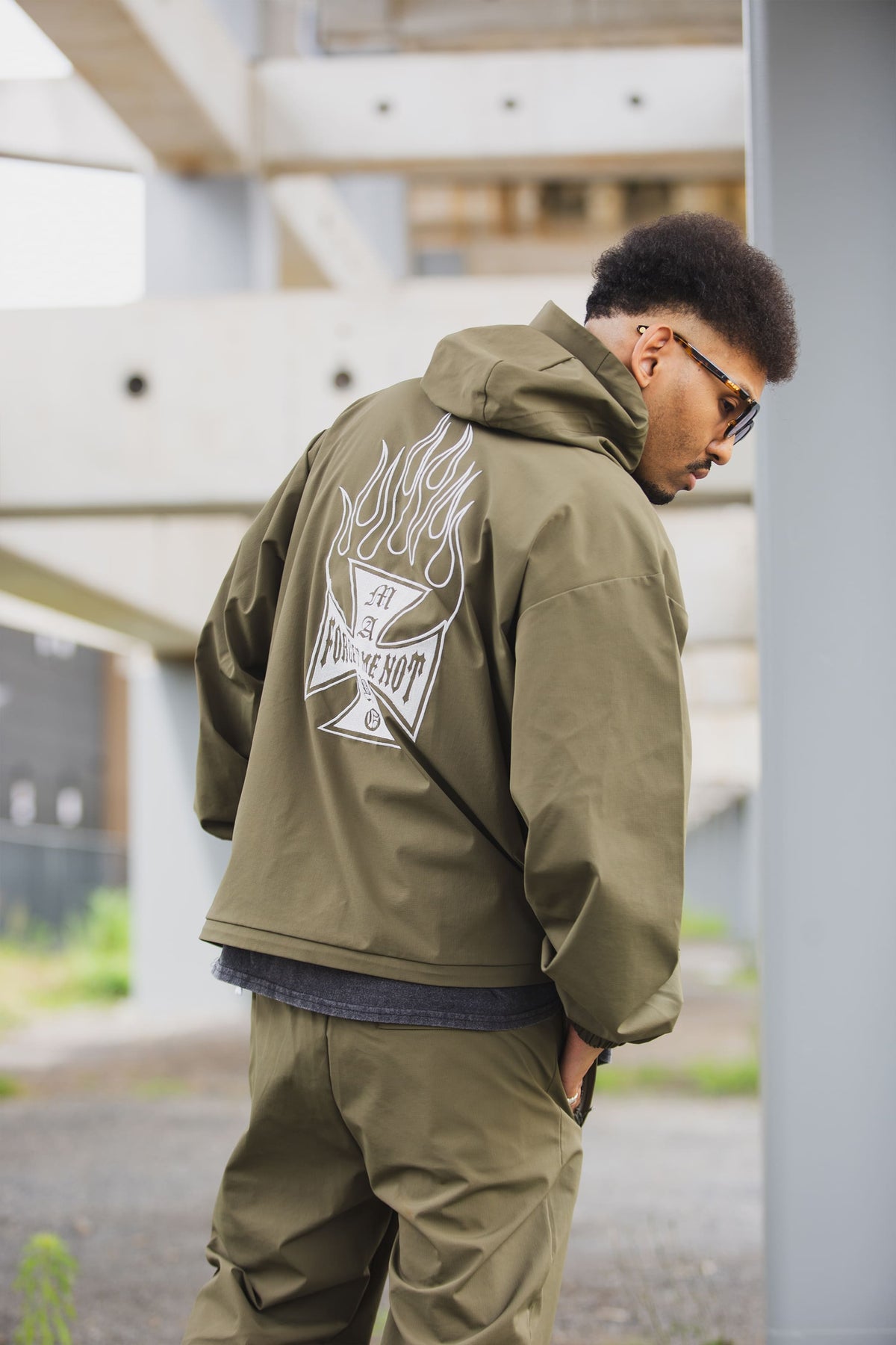FIRE IRON CROSS EMBROIDERY NYLON JKT