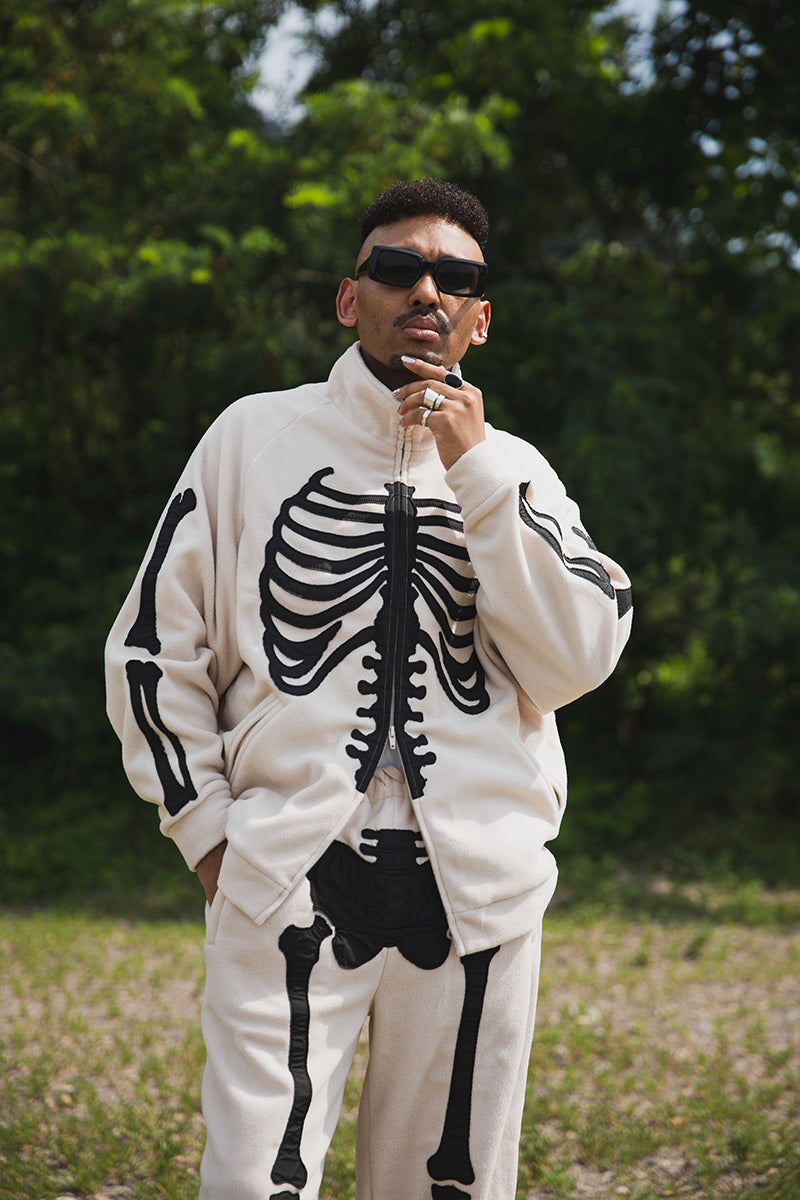 BONE EMBROIDERY FLEECE  JKT