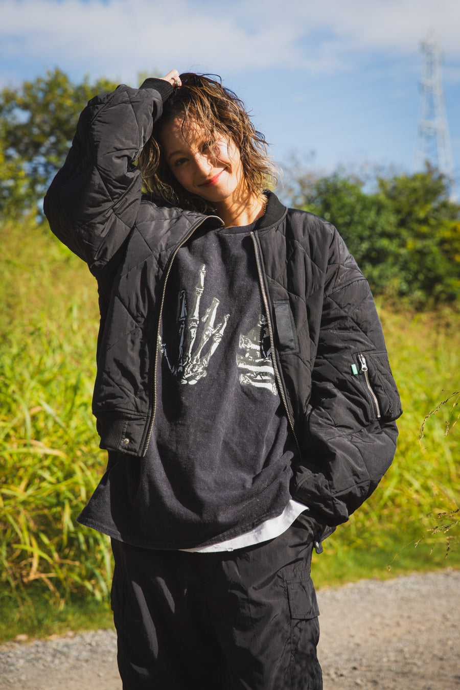 EAGLE  EMBROIDERY NYLON JKT - BLACK