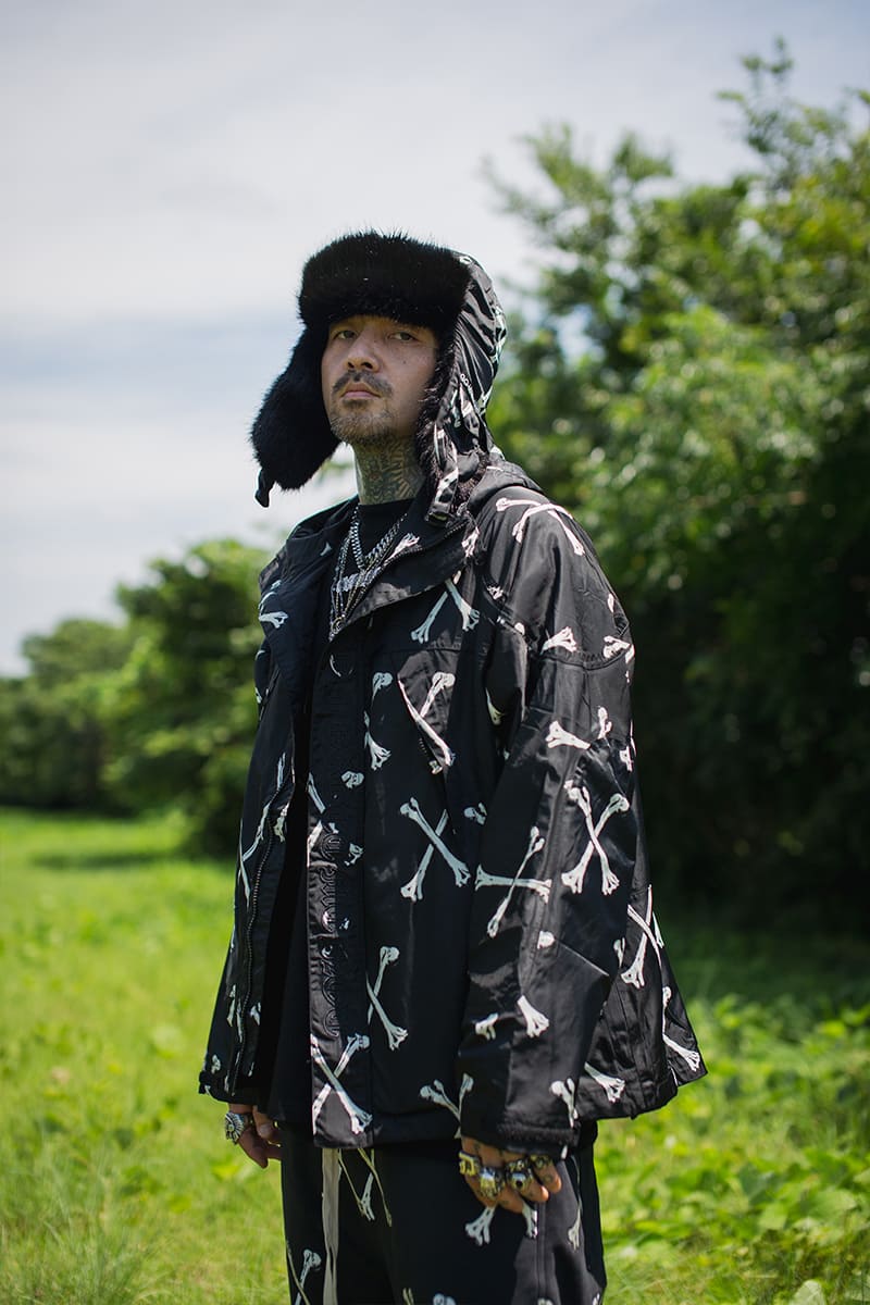 MAYO CROSS BONES EMBROIDERY NYLON MOUNTAIN PARKA - BLACK