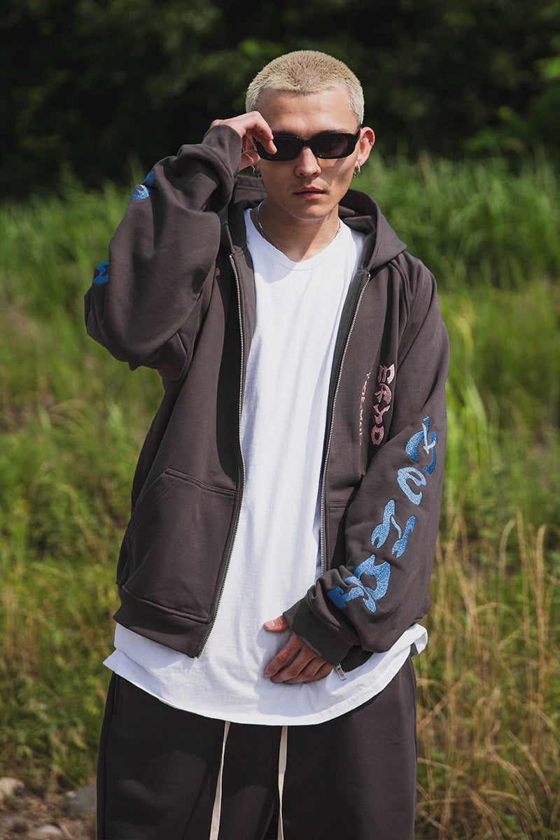 FORGET ME NOT EMBROIDERY ZIPUP HOODIE