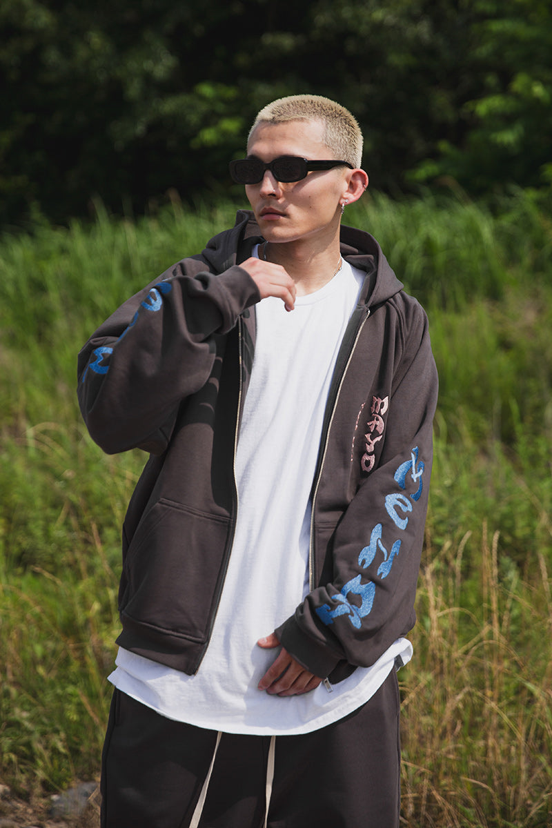 FORGET ME NOT EMBROIDERY ZIPUP HOODIE