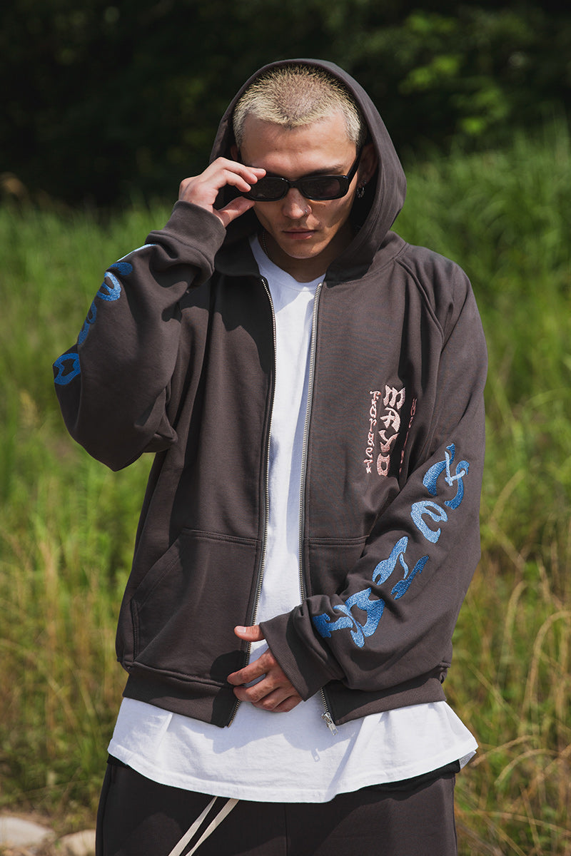 FORGET ME NOT EMBROIDERY ZIPUP HOODIE