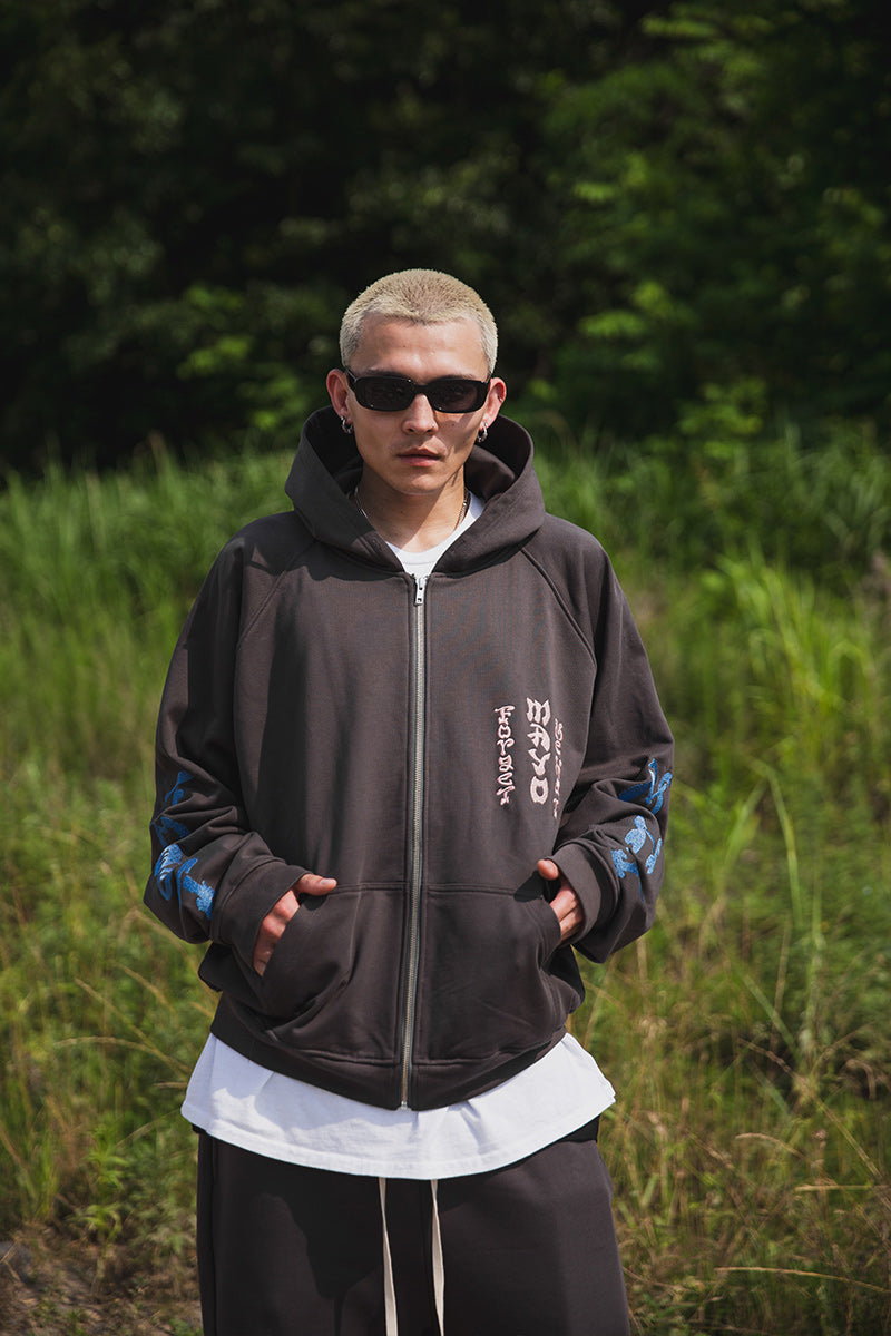 FORGET ME NOT EMBROIDERY ZIPUP HOODIE