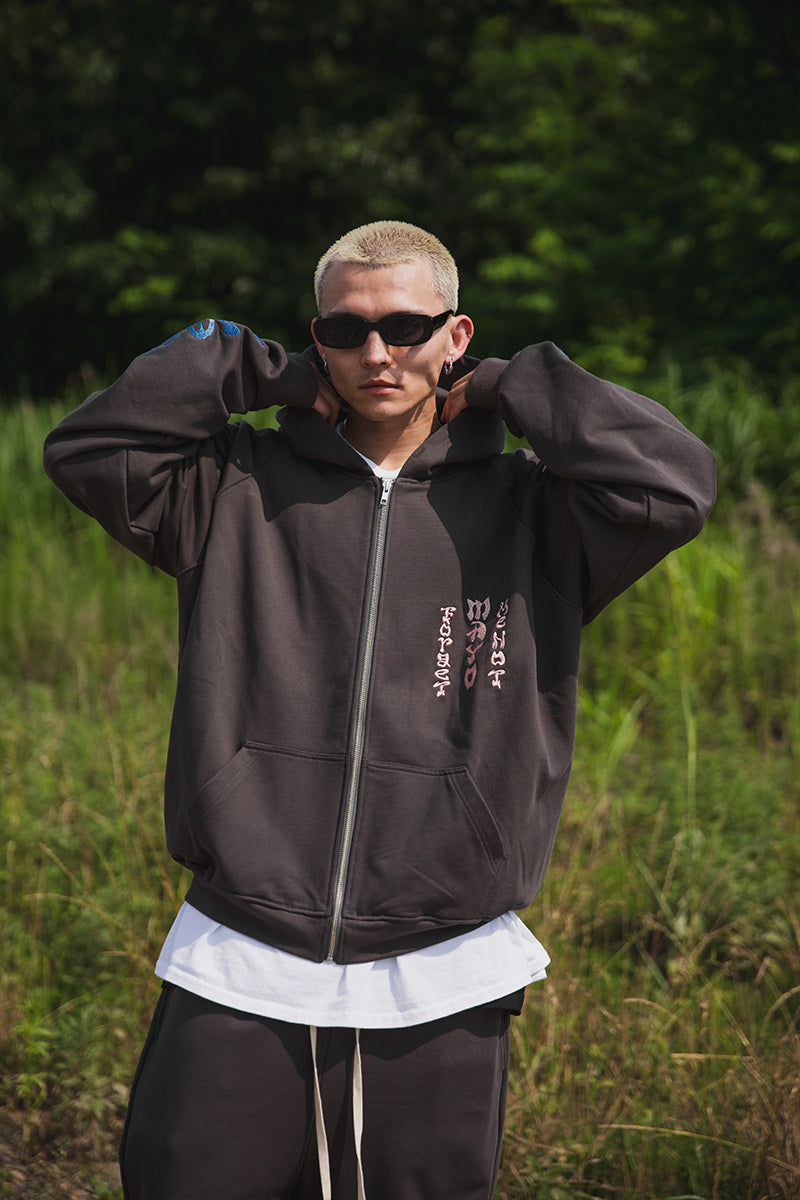 FORGET ME NOT EMBROIDERY ZIPUP HOODIE