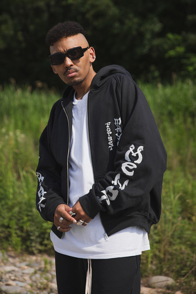 FORGET ME NOT EMBROIDERY ZIPUP HOODIE