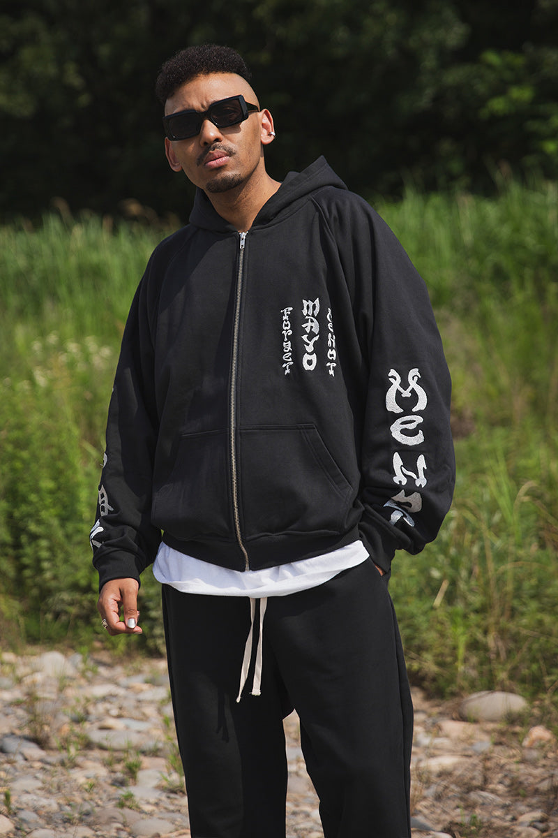 FORGET ME NOT EMBROIDERY ZIPUP HOODIE