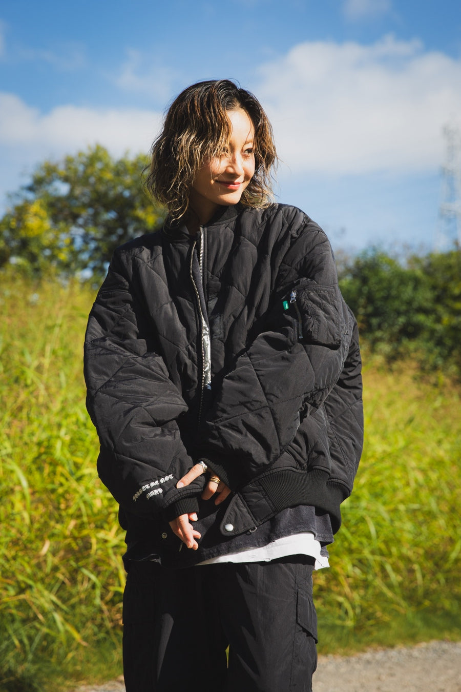 EAGLE  EMBROIDERY NYLON JKT - BLACK