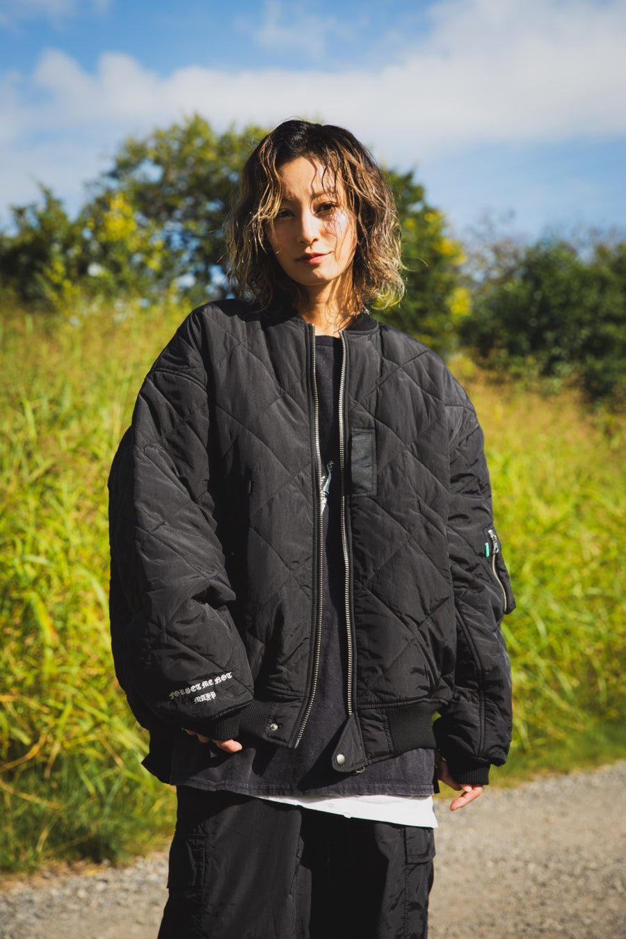 EAGLE  EMBROIDERY NYLON JKT - BLACK