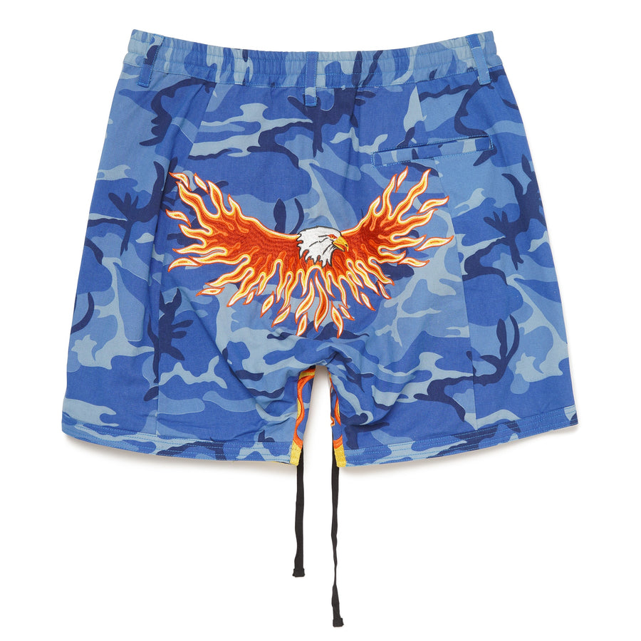 MAYO Fire Eagle Camo Embroidery Shorts - BLUE