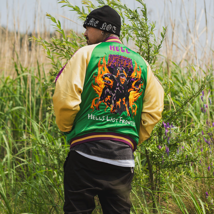 MAYO FIRE Embroidery Reversible Souvenir Jacket - BLUE × GREEN