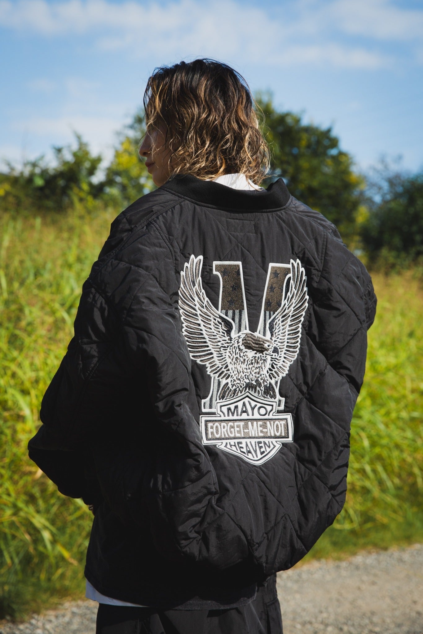 EAGLE  EMBROIDERY NYLON JKT - BLACK