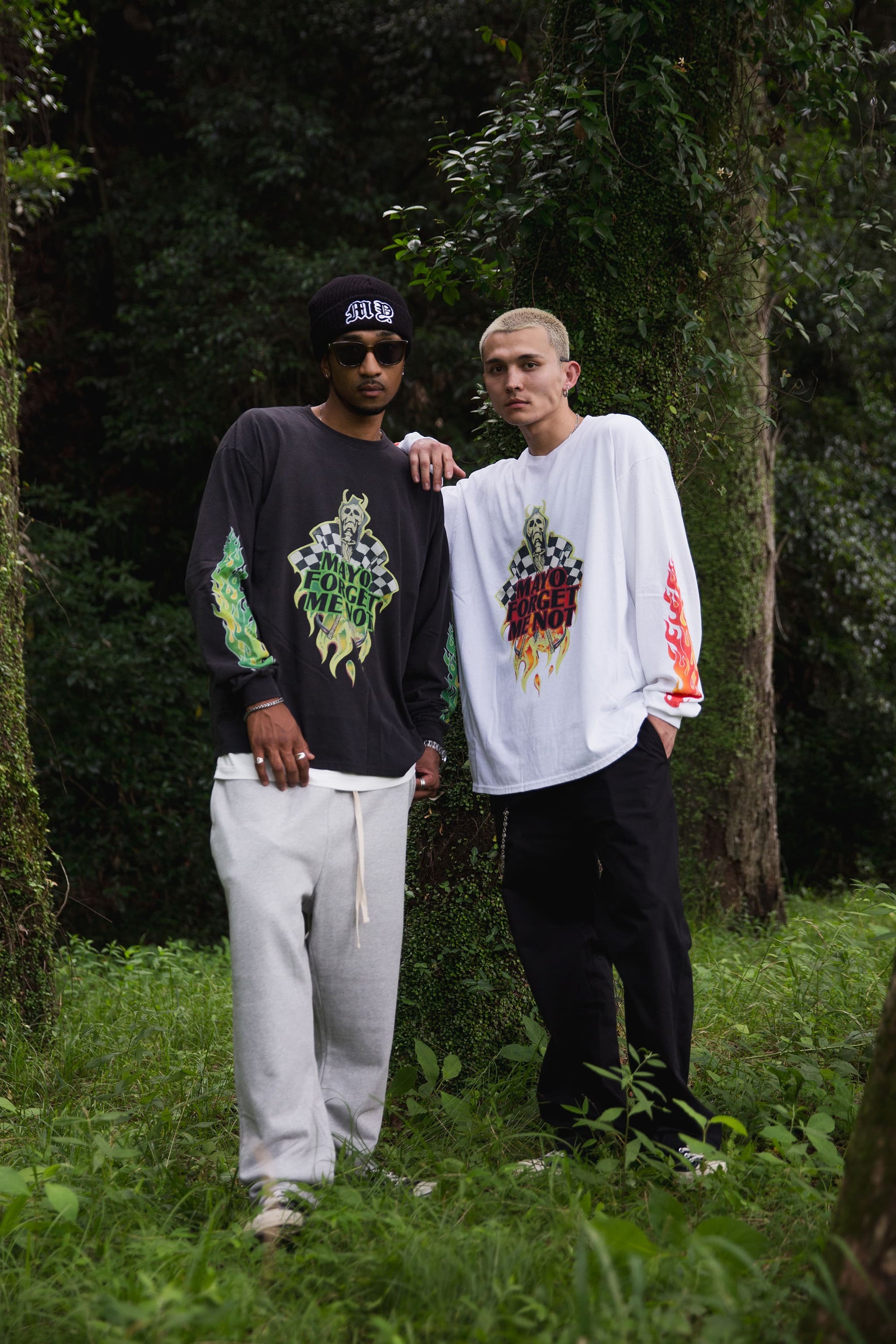 FIRE SKULL PRINT LONG SLEEVE TEE