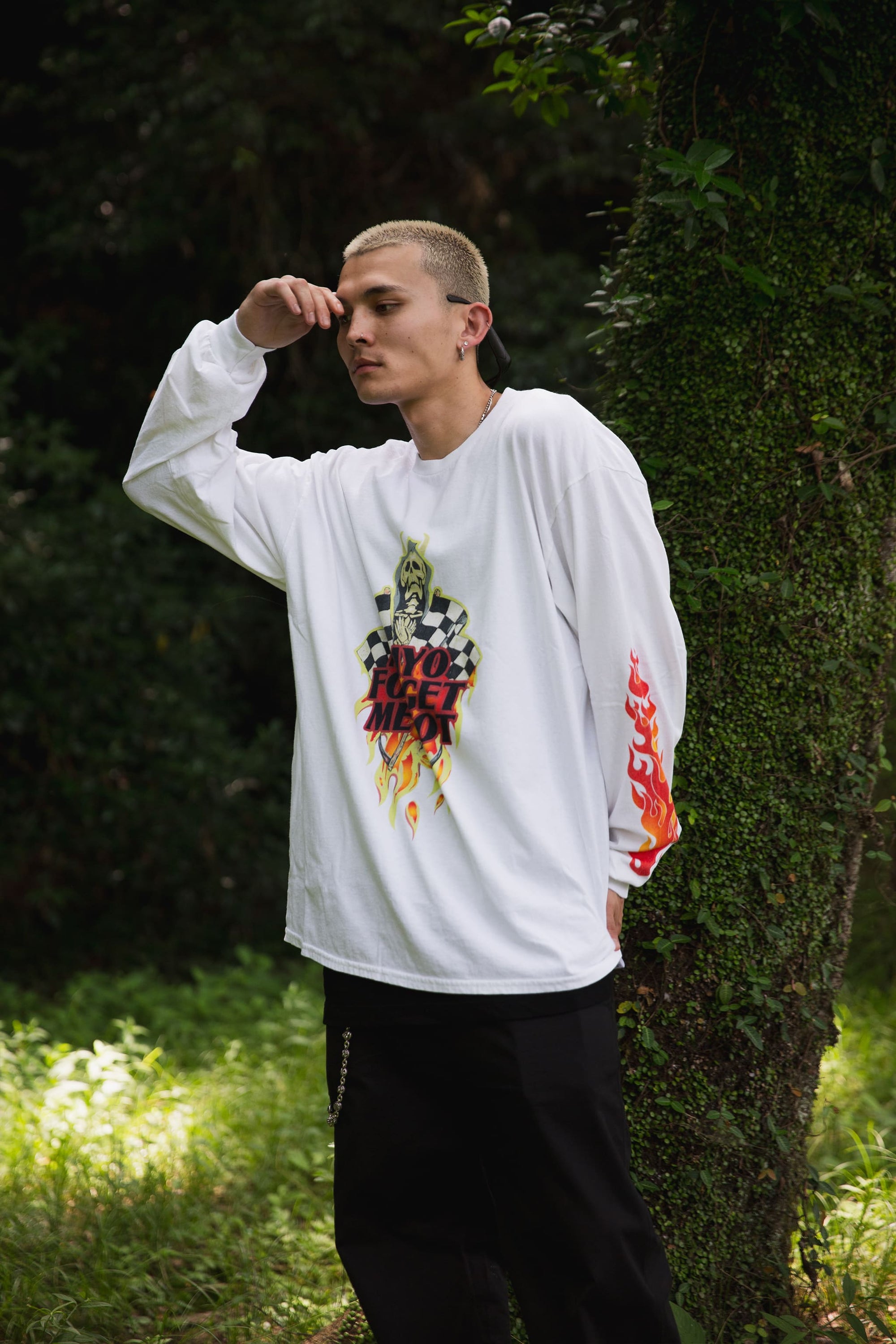FIRE SKULL PRINT LONG SLEEVE TEE
