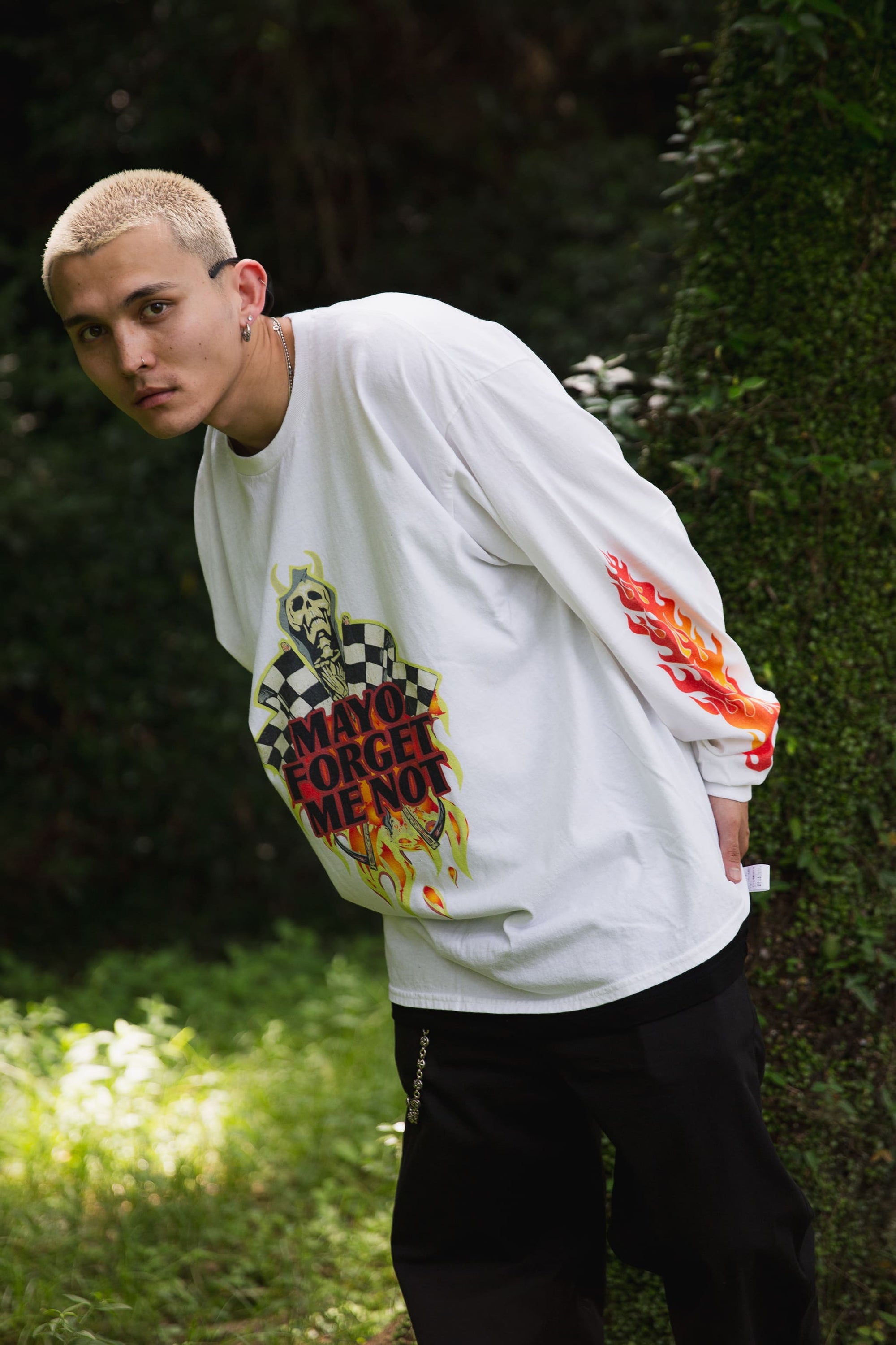 FIRE SKULL PRINT LONG SLEEVE TEE