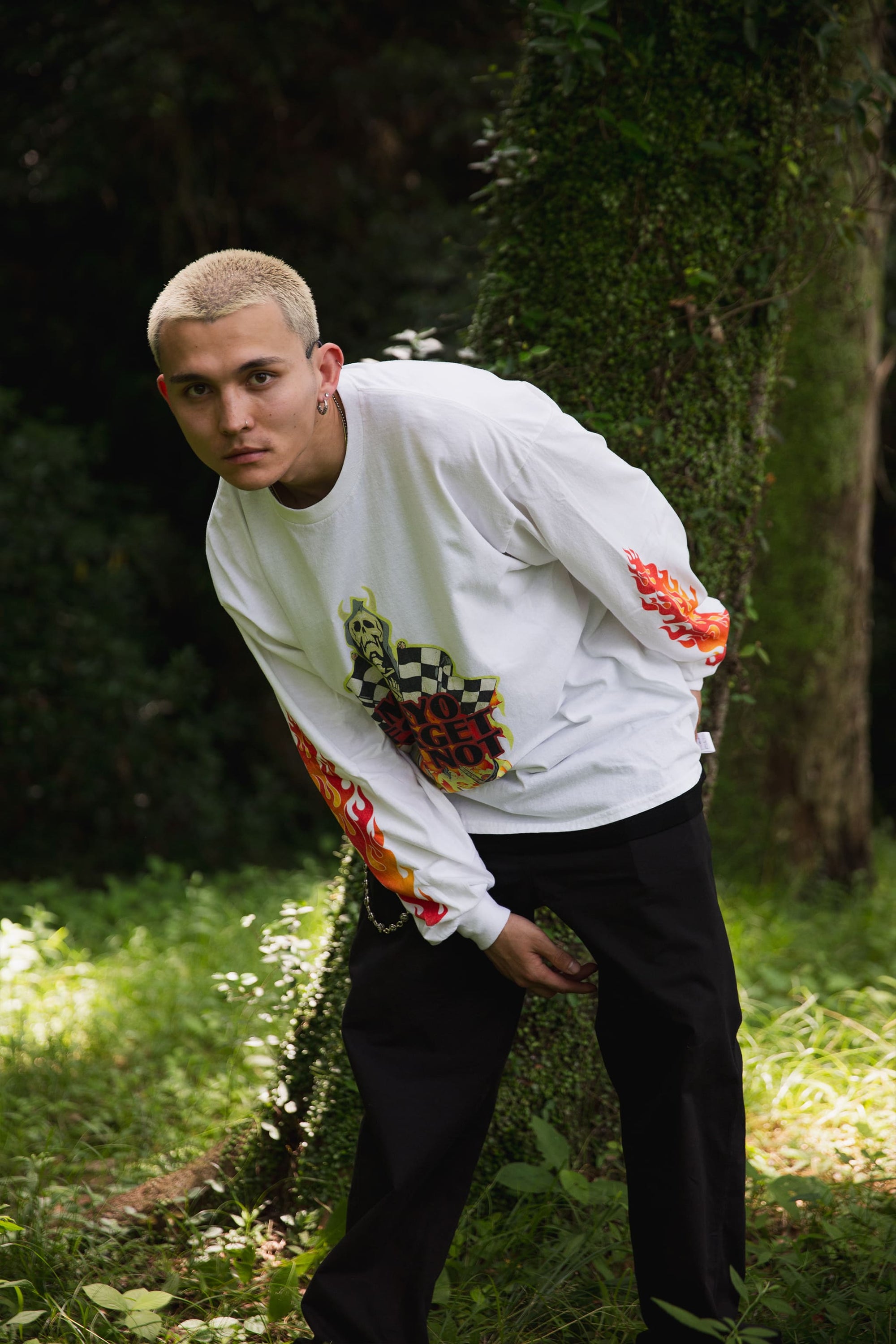 FIRE SKULL PRINT LONG SLEEVE TEE