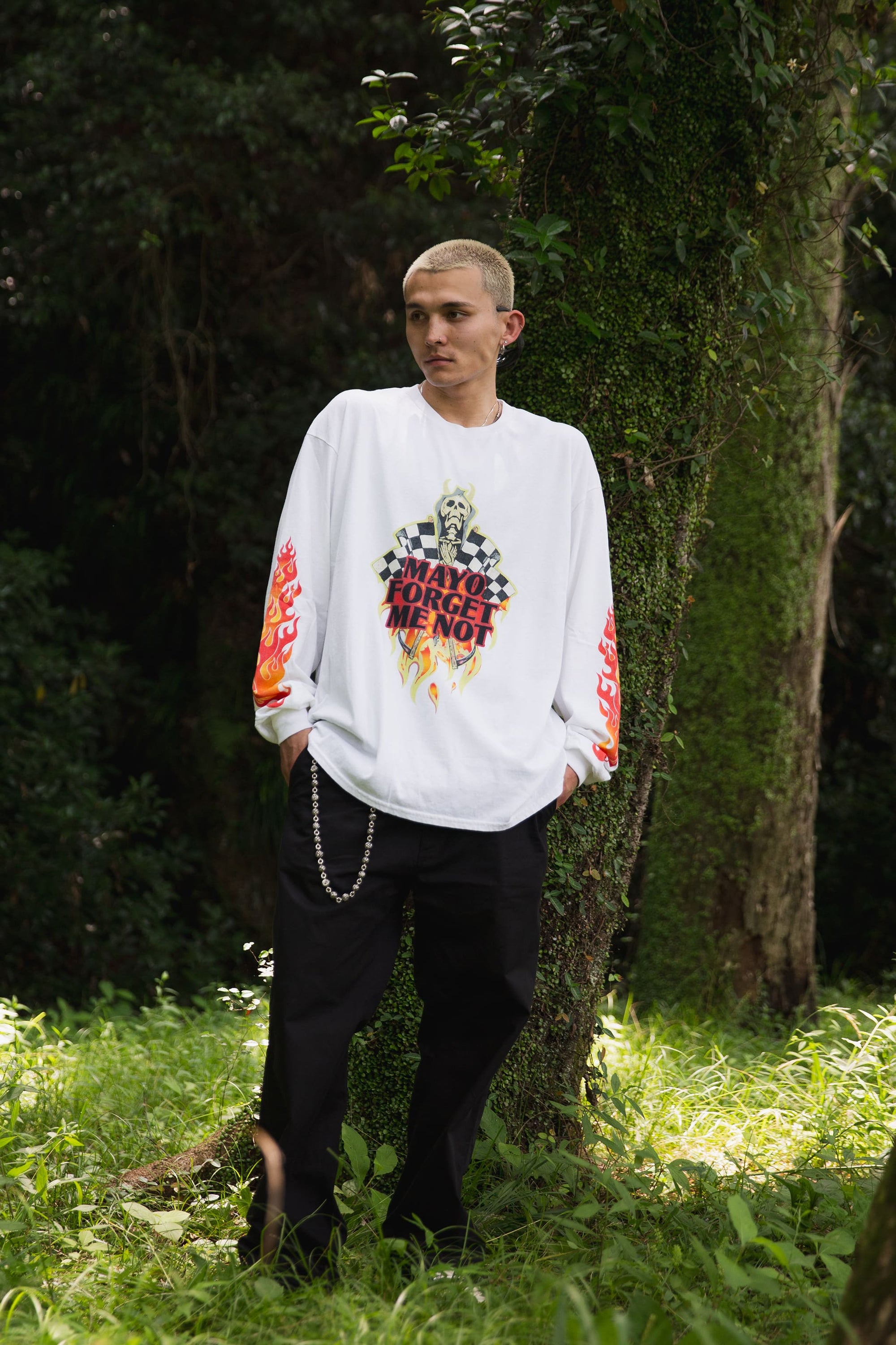 FIRE SKULL PRINT LONG SLEEVE TEE