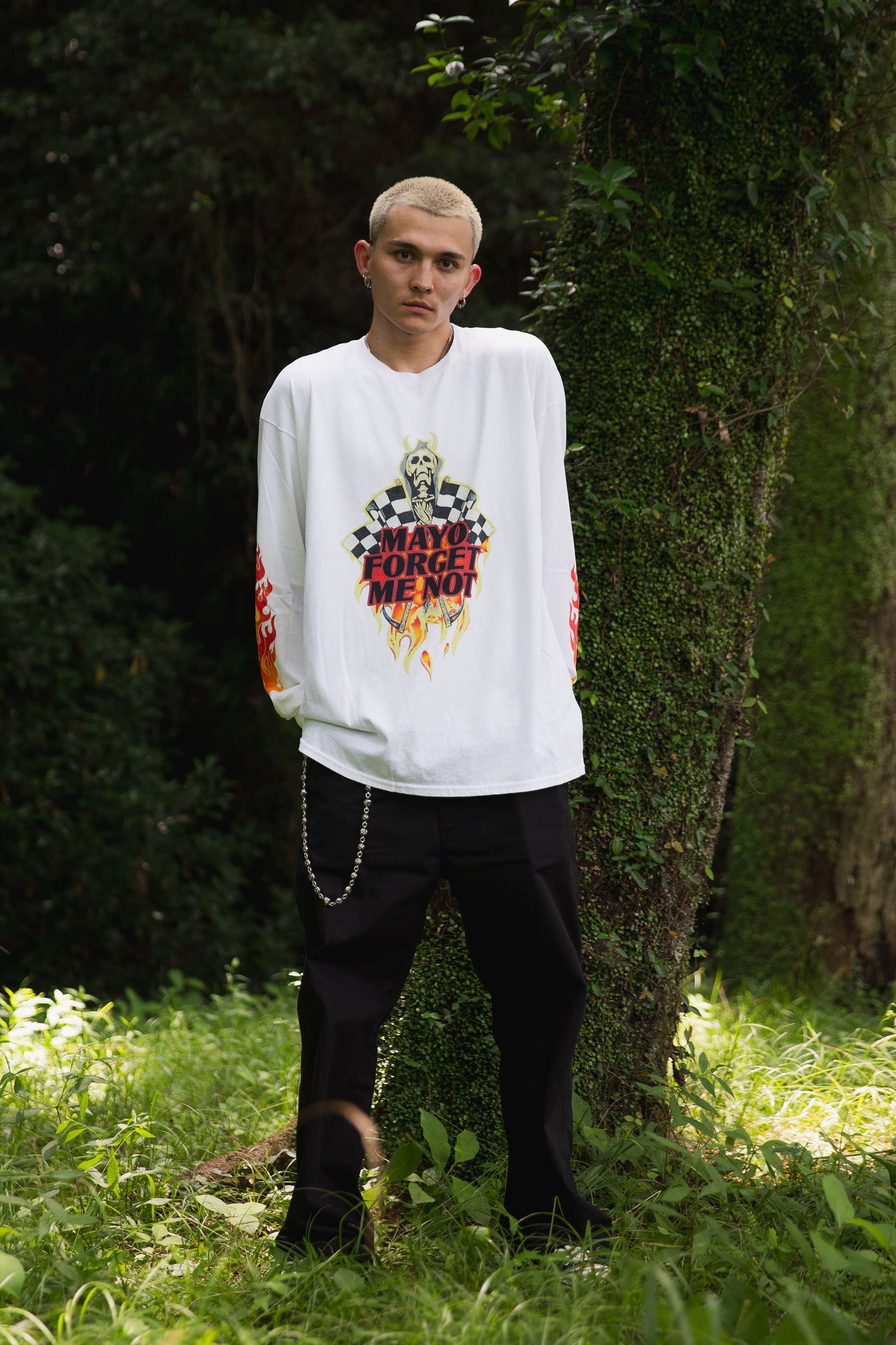 FIRE SKULL PRINT LONG SLEEVE TEE