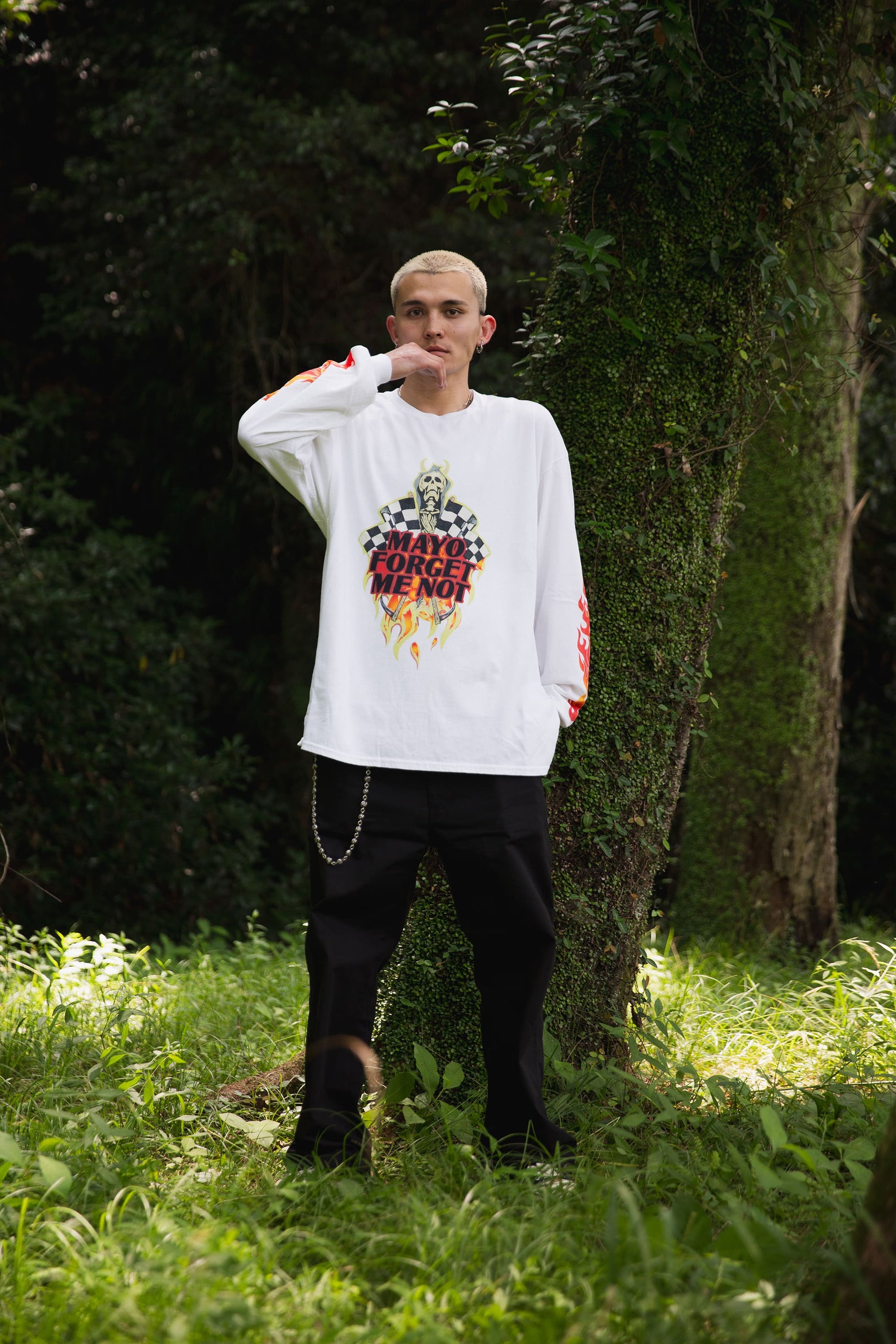 FIRE SKULL PRINT LONG SLEEVE TEE